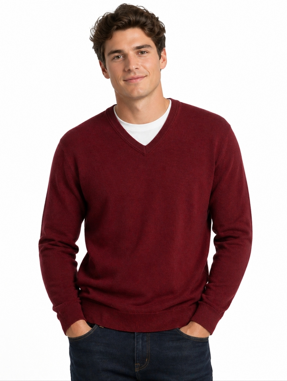 J.Crew 100% Merino Wool V-Neck Sweater Burgundy Size Medium Classic Knit